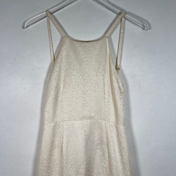 Stone Cold Fox Jacquard Pistol Backless Mini Dress 2 M/L White Satin Ruffle Hem - Picture 6 of 9